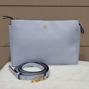 Tory Burch Soft Blue Crossbody Bag with Gold Accents